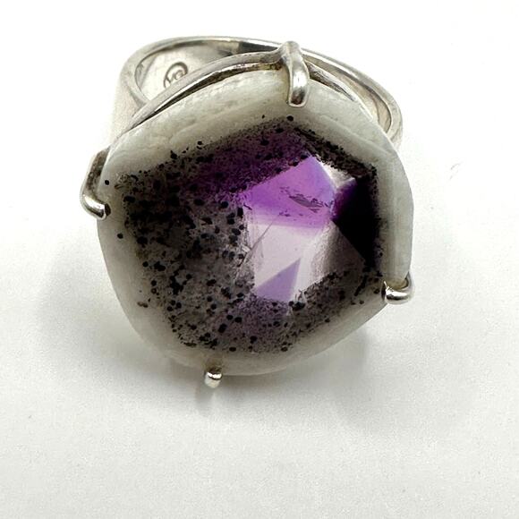 Artisan Purple Amethyst Tripache Stone Ring 925 Sterling Silver 7 3/4 Size 7.75 - Picture 1 of 14